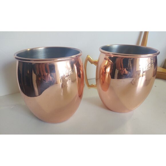 Eco One by Silver One Intl. Moscow Mule Mugs(2) Copper/Silver Brass Handles - Picture 2 of 12